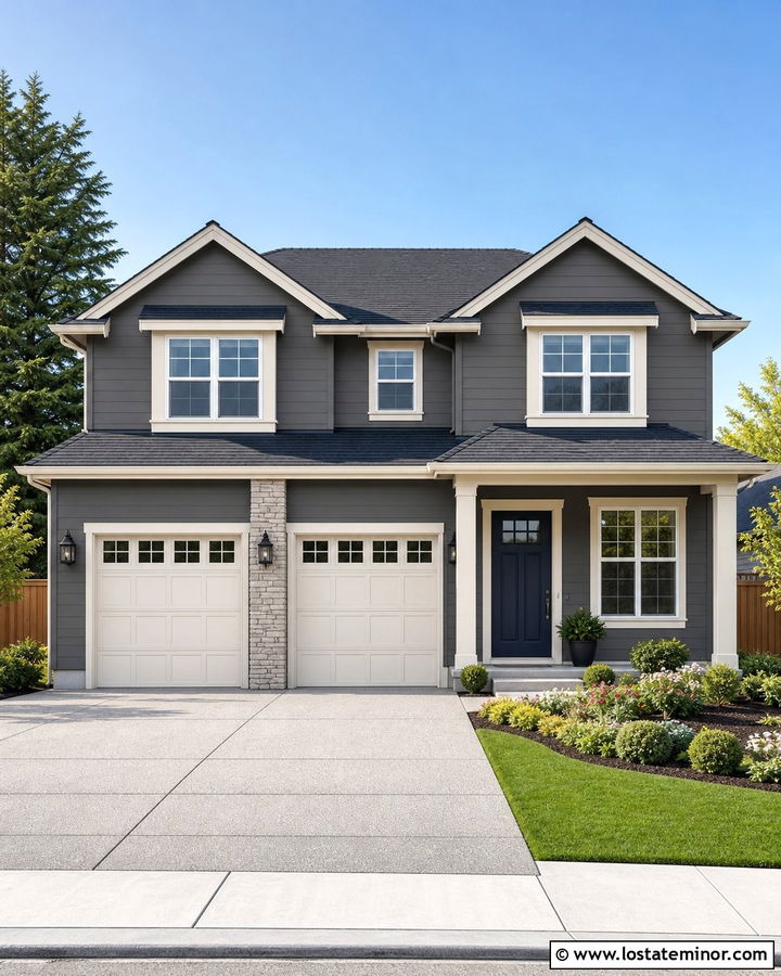 Charcoal Grey House With Double Garage Doors - 30 Charcoal Grey House Design With Garage Door Ideas