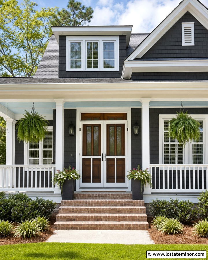 Charcoal Grey House With Double Screen Doors - 30 Charcoal Grey House Design With Screen Door Ideas