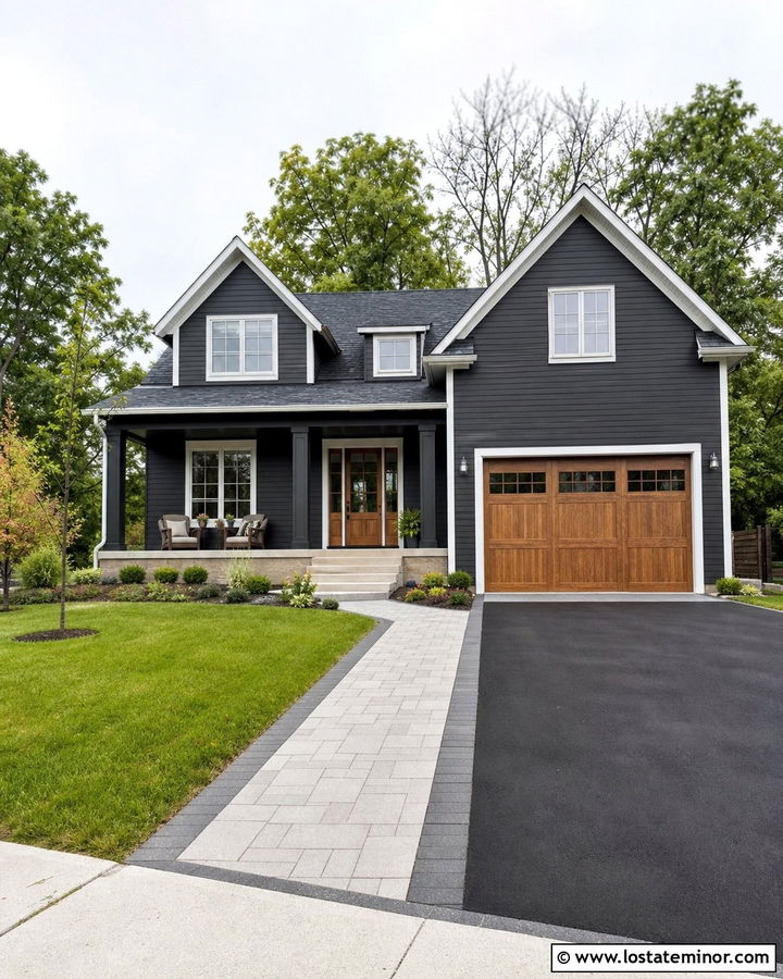 Charcoal Grey House With Driveway Connected Walkway - 30 Charcoal Grey House Design With Walkway Ideas