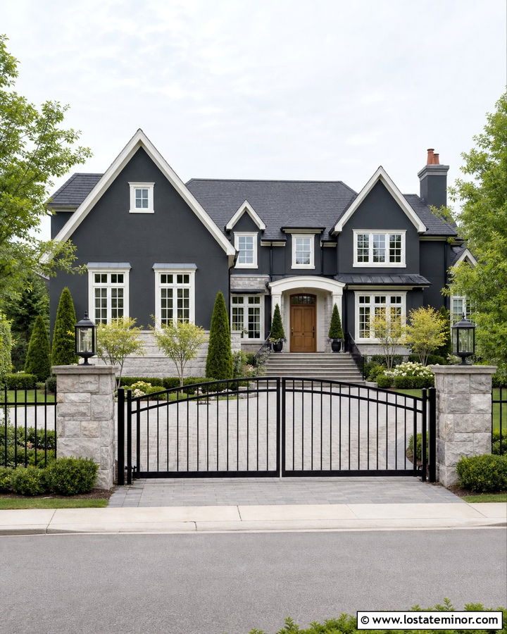 Charcoal Grey House With Driveway Gate - 30 Charcoal Grey House Design With Driveway Ideas