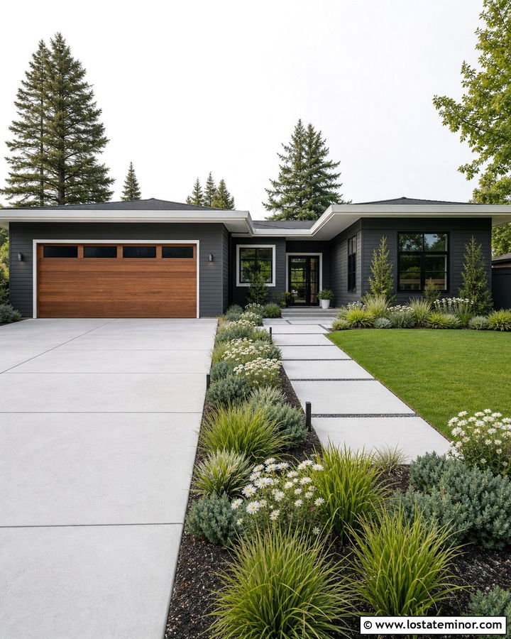 Charcoal Grey House With Driveway Planting Strip - 30 Charcoal Grey House Design With Driveway Ideas