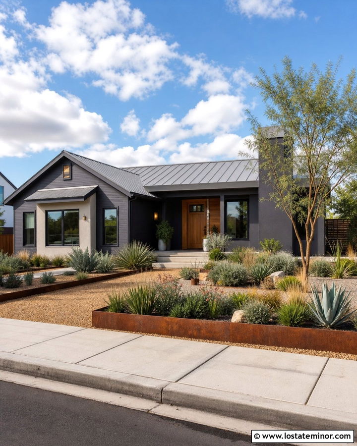 Charcoal Grey House With Drought Tolerant Front Yard - 30 Charcoal Grey House Design With Front Yard Ideas