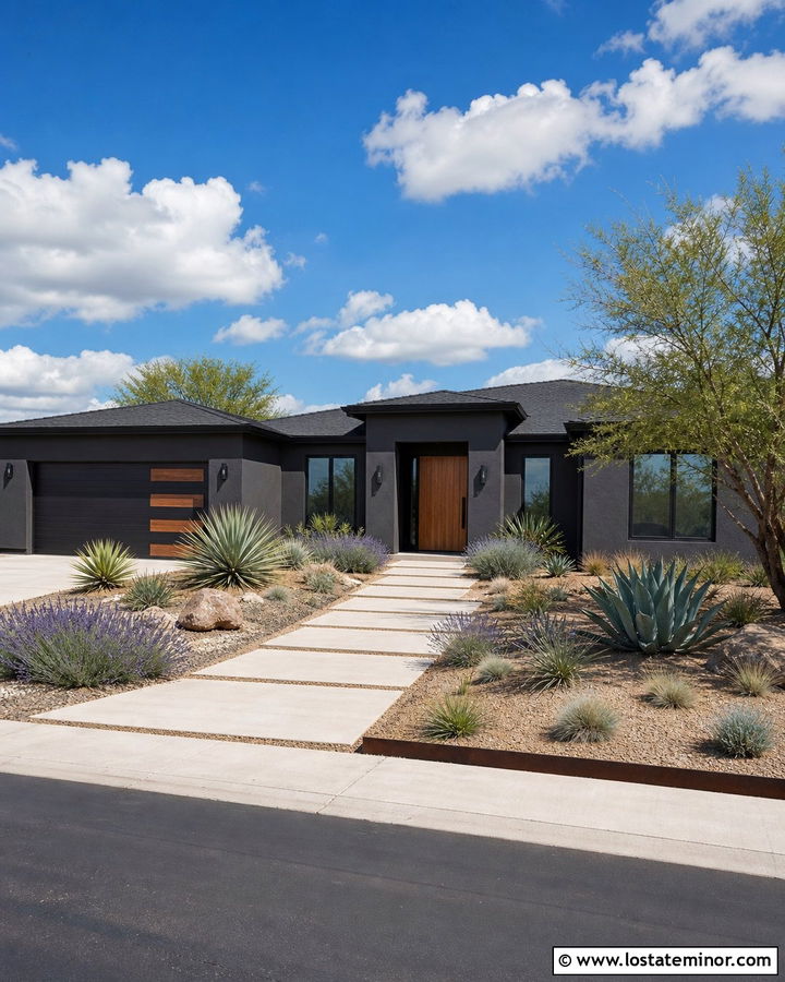 Charcoal Grey House With Drought Tolerant Walkway - 30 Charcoal Grey House Design With Walkway Ideas