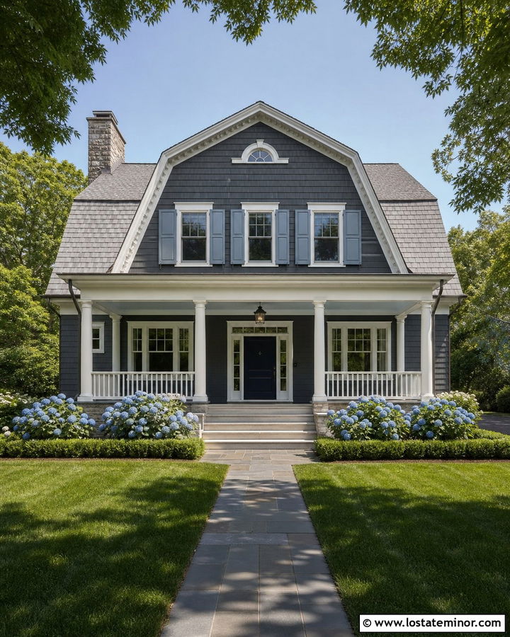 Charcoal Grey House With Dusty Blue Porch Ceiling - 30 Charcoal Grey House Design With Porch Ceiling Ideas