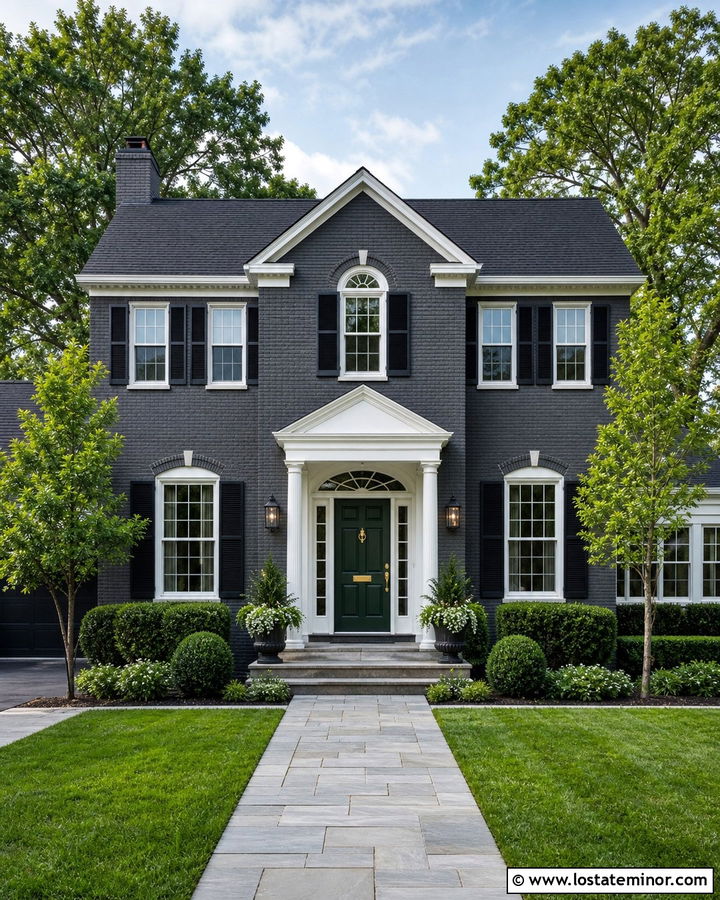 Charcoal Grey House With Emerald Green Entry Door - 30 Charcoal Grey House Design With Entry Door Ideas