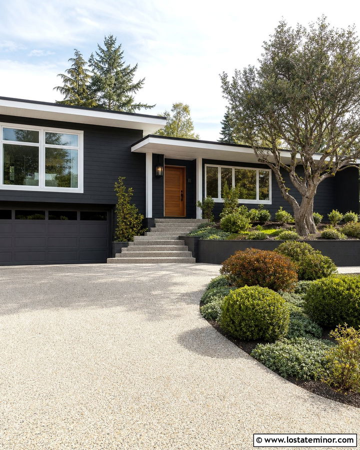 Charcoal Grey House With Exposed Aggregate Driveway - 30 Charcoal Grey House Design With Driveway Ideas