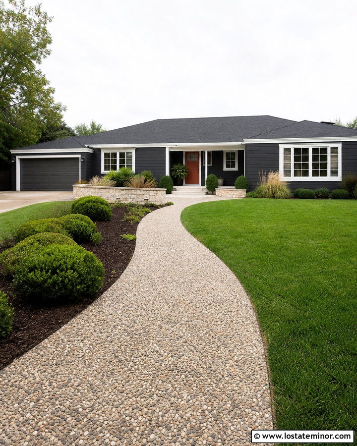 Charcoal Grey House With Exposed Aggregate Walkway - 30 Charcoal Grey House Design With Walkway Ideas