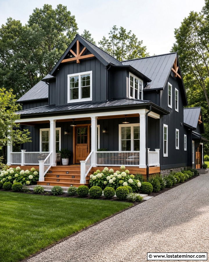 Charcoal Grey House With Farmhouse Deck - 30 Charcoal Grey House Design With Deck Ideas