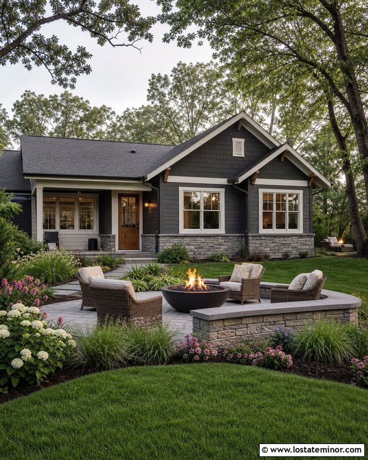 Charcoal Grey House With Fire Pit Patio - 30 Charcoal Grey House Design With Backyard Ideas