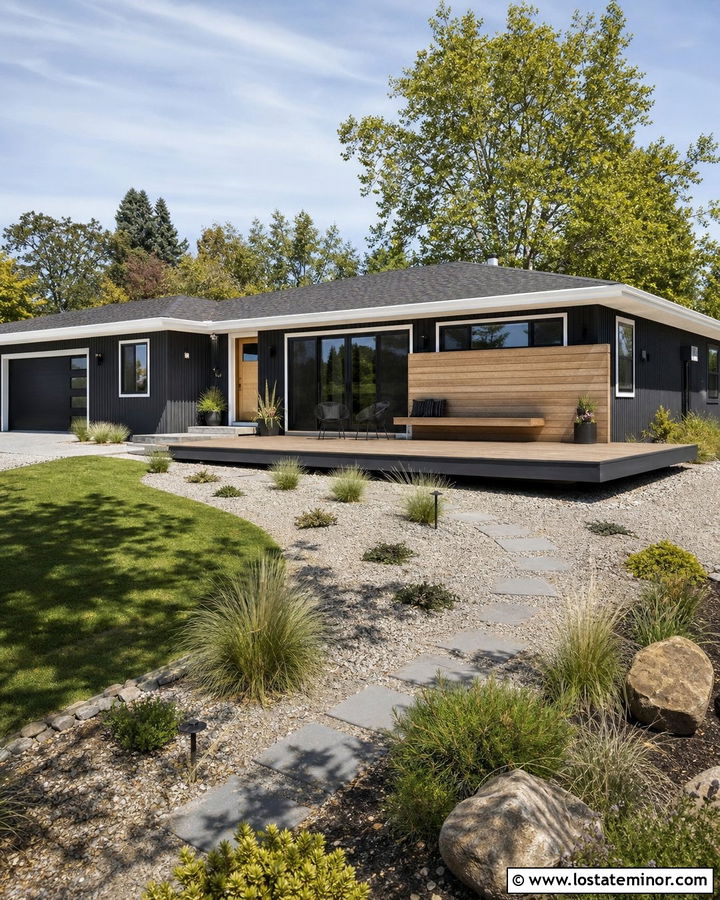 Charcoal Grey House With Floating Deck - 30 Charcoal Grey House Design With Deck Ideas