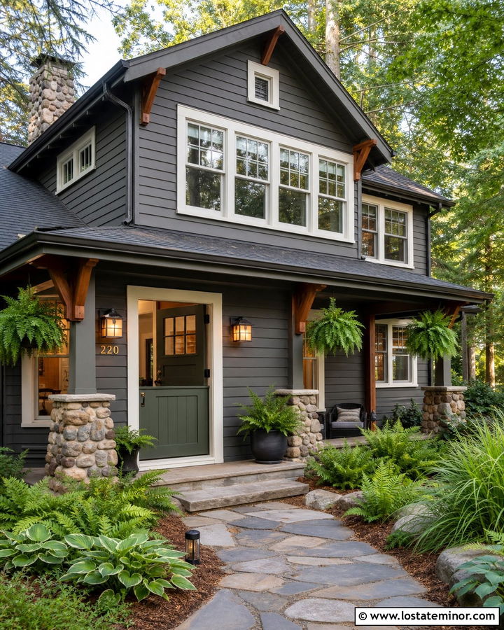 Charcoal Grey House With Forest Green Dutch Door - 30 Charcoal Grey House Design With Dutch Door Ideas