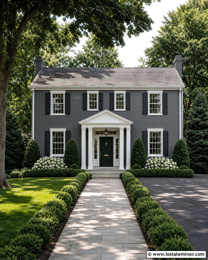 Charcoal Grey House With Forest Green Entry Door - 30 Charcoal Grey House Design With Entry Door Ideas