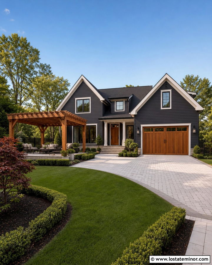 Charcoal Grey House With Freestanding Pergola - 30 Charcoal Grey House Design With Pergola Ideas