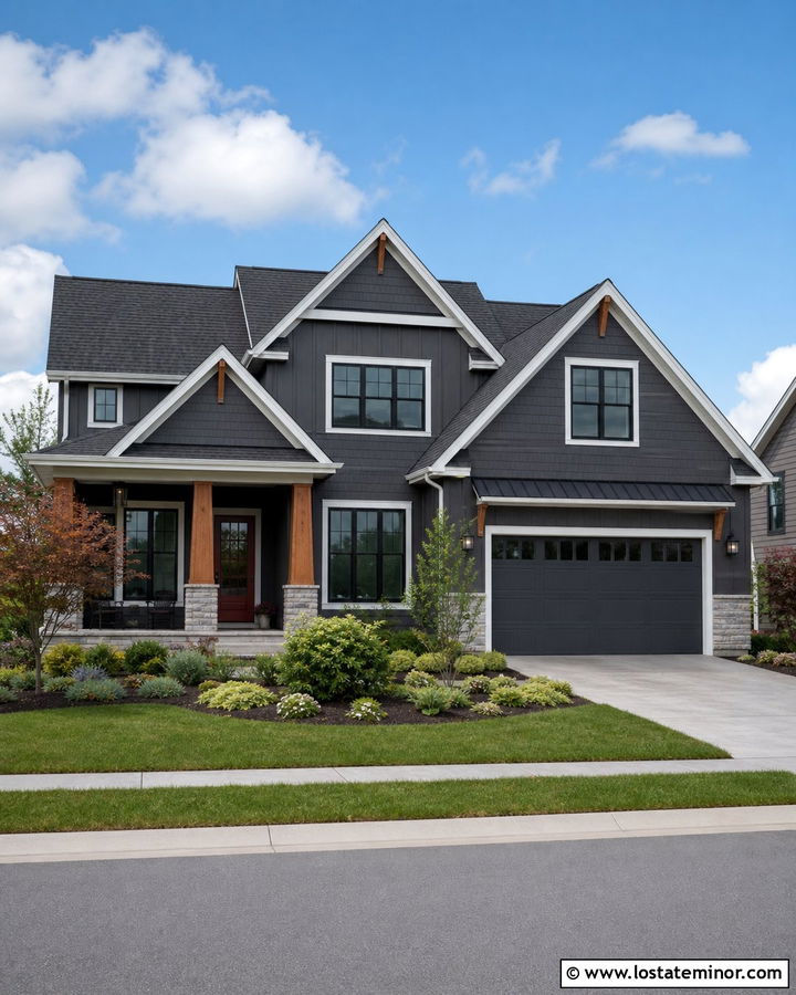 Charcoal Grey House With Gable Roof Shingles - 30 Charcoal Grey House Design With Shingles Ideas