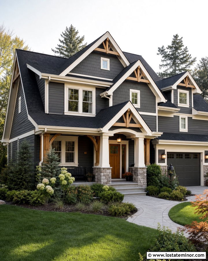 Charcoal Grey House With Gable Shingle Siding - 30 Charcoal Grey House Design With Shingles Ideas