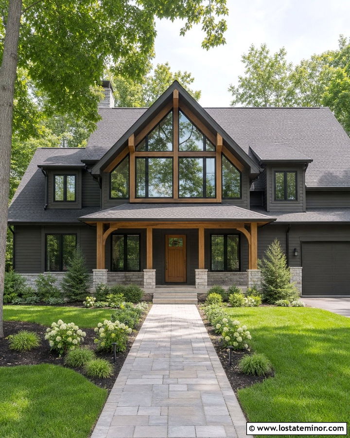 Charcoal Grey House With Gabled Sunroom - 30 Charcoal Grey House Design With Sunroom Ideas