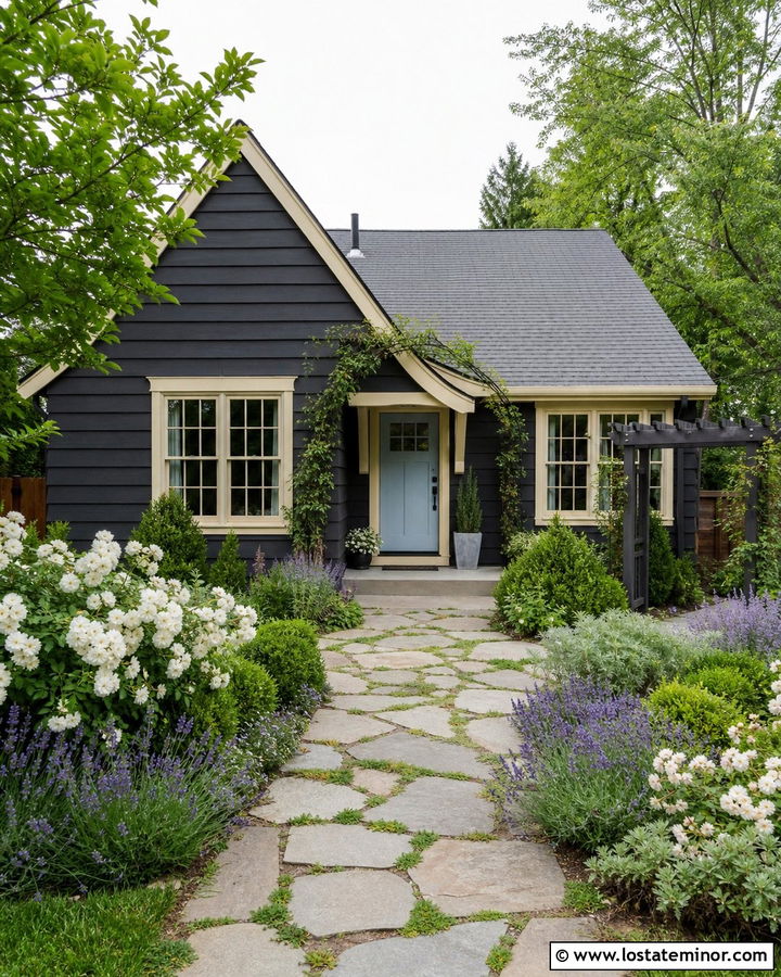 Charcoal Grey House With Garden Walkway - 30 Charcoal Grey House Design With Walkway Ideas