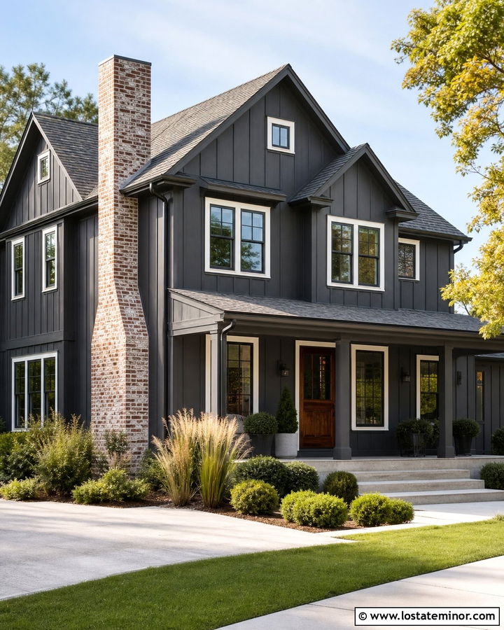 Charcoal Grey House With German Schmear Chimney - 30 Charcoal Grey House Design With Chimney Ideas