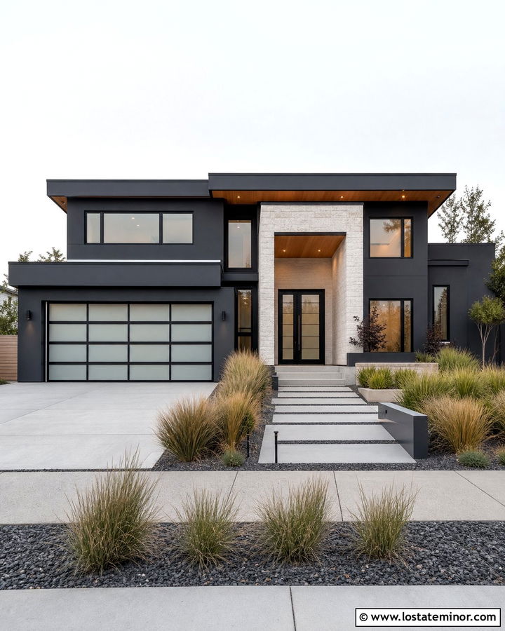 Charcoal Grey House With Glass Garage Door - 30 Charcoal Grey House Design With Garage Door Ideas