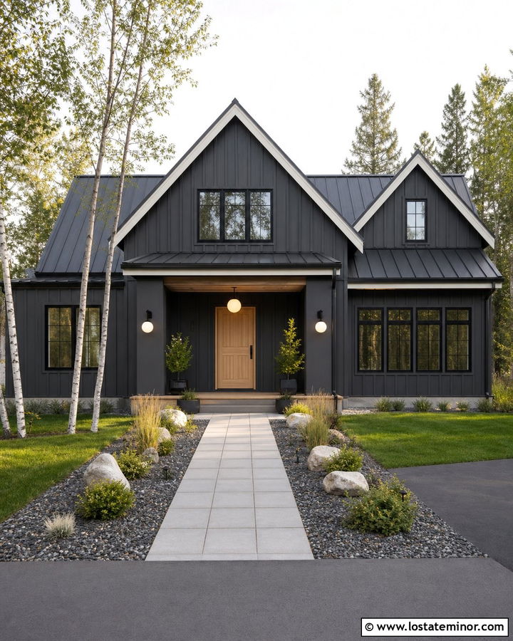 Charcoal Grey House With Glass Globe Lighting - 30 Charcoal Grey House Design With Lighting Ideas