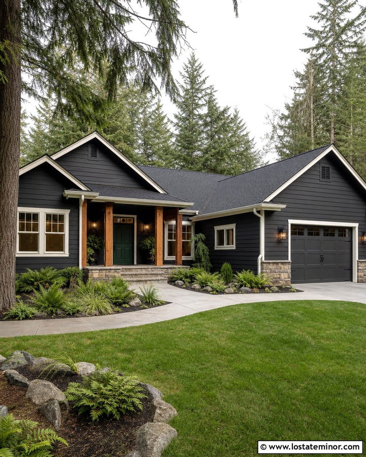 Charcoal Grey House With Green Door And Black Shingles - 30 Charcoal Grey House Design With Shingles Ideas