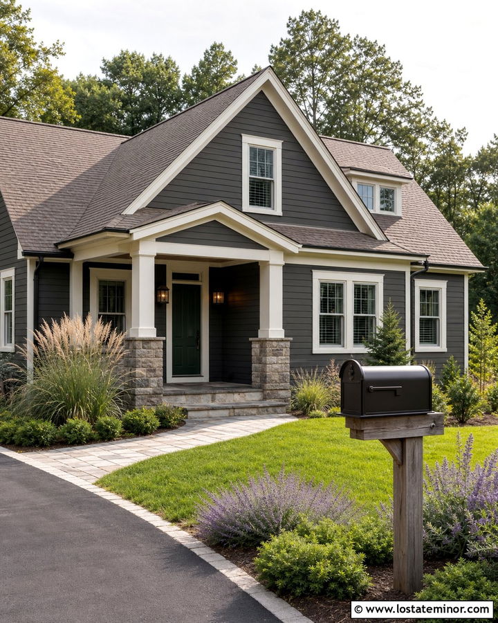 Charcoal Grey House With Green Door And Bronze Mailbox - 30 Charcoal Grey House Design With Mailbox Ideas