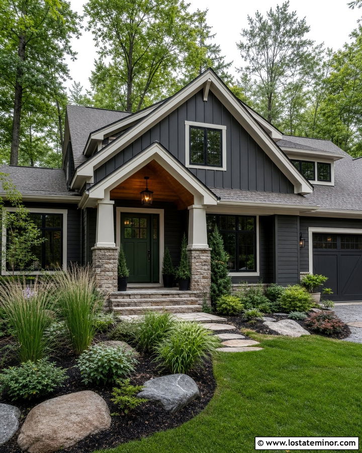 Charcoal Grey House With Green Front Door And Gables - 30 Charcoal Grey House Design With Gables Ideas