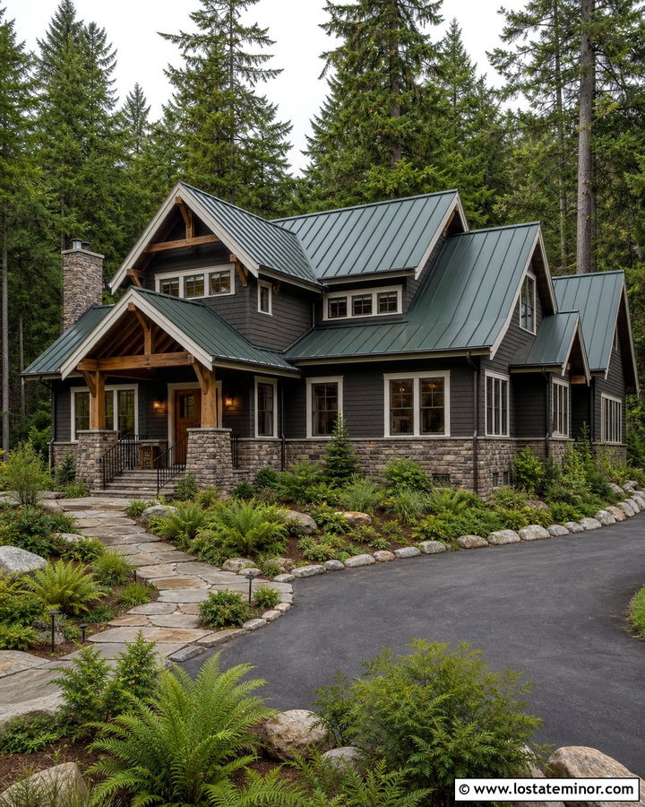 Charcoal Grey House With Green Metal Roof - 30 Charcoal Grey House Design With Roof Ideas