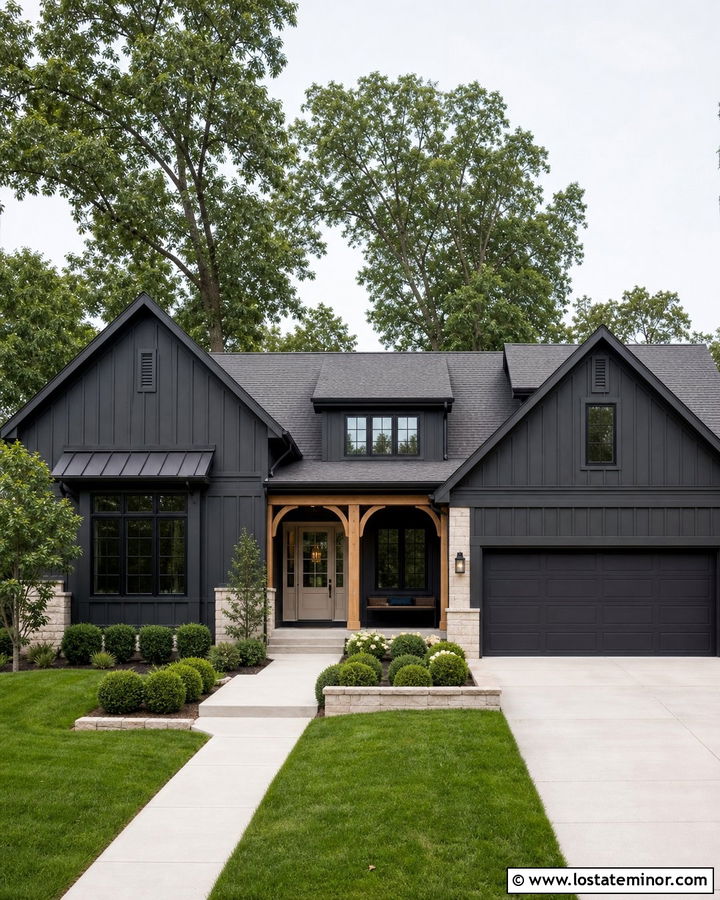 Charcoal Grey House With Greige Entry Door - 30 Charcoal Grey House Design With Entry Door Ideas