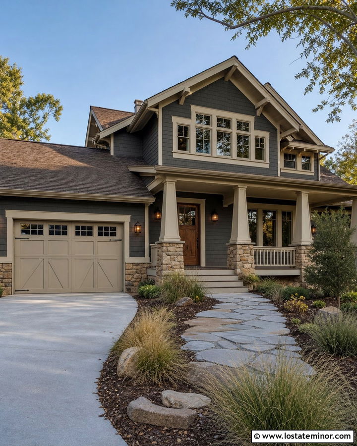 Charcoal Grey House With Greige Garage Door - 30 Charcoal Grey House Design With Garage Door Ideas