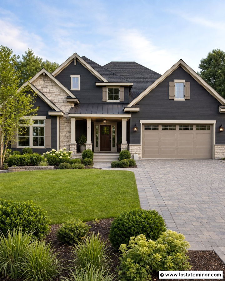 Charcoal Grey House With Greige Shutters - 30 Charcoal Grey House Design With Shutters Ideas
