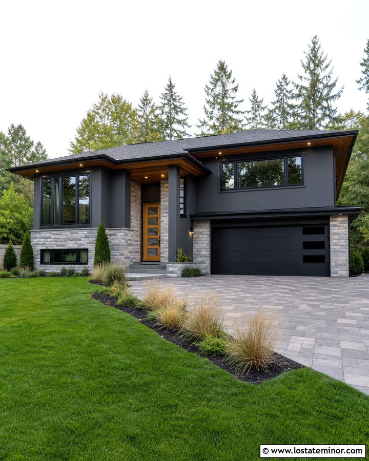 Charcoal Grey House With Grey Ledgestone Wainscoting - 30 Charcoal Grey House Design With Wainscoting Ideas