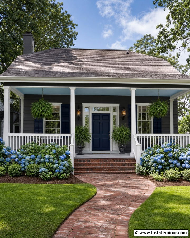 Charcoal Grey House With Haint Blue Porch Ceiling - 30 Charcoal Grey House Design With Porch Ceiling Ideas