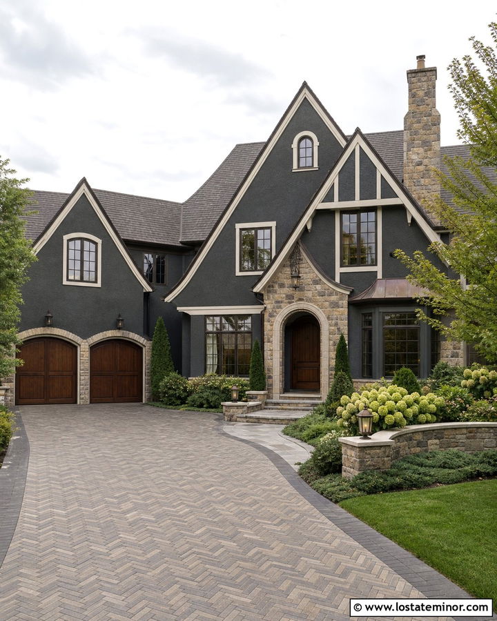 Charcoal Grey House With Herringbone Driveway - 30 Charcoal Grey House Design With Driveway Ideas