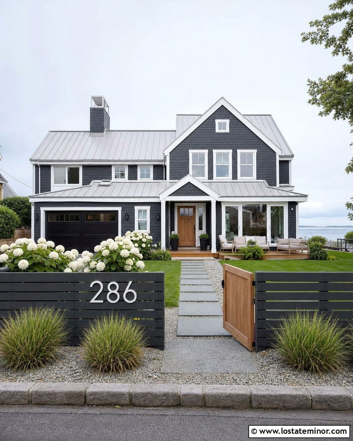 Charcoal Grey House With House Numbers On The Fence - 30 Charcoal Grey House Design With House Numbers Ideas