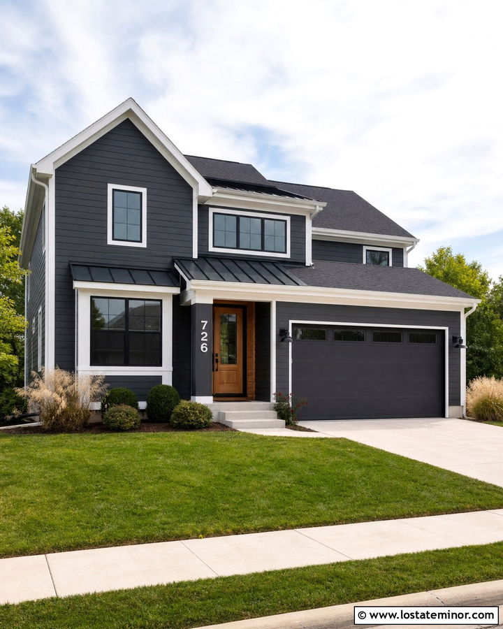 Charcoal Grey House With Large White Numbers - 30 Charcoal Grey House Design With House Numbers Ideas