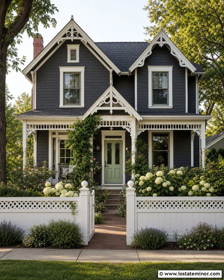 Charcoal Grey House With Lattice Top Fence - 30 Charcoal Grey House Design With Fence Ideas