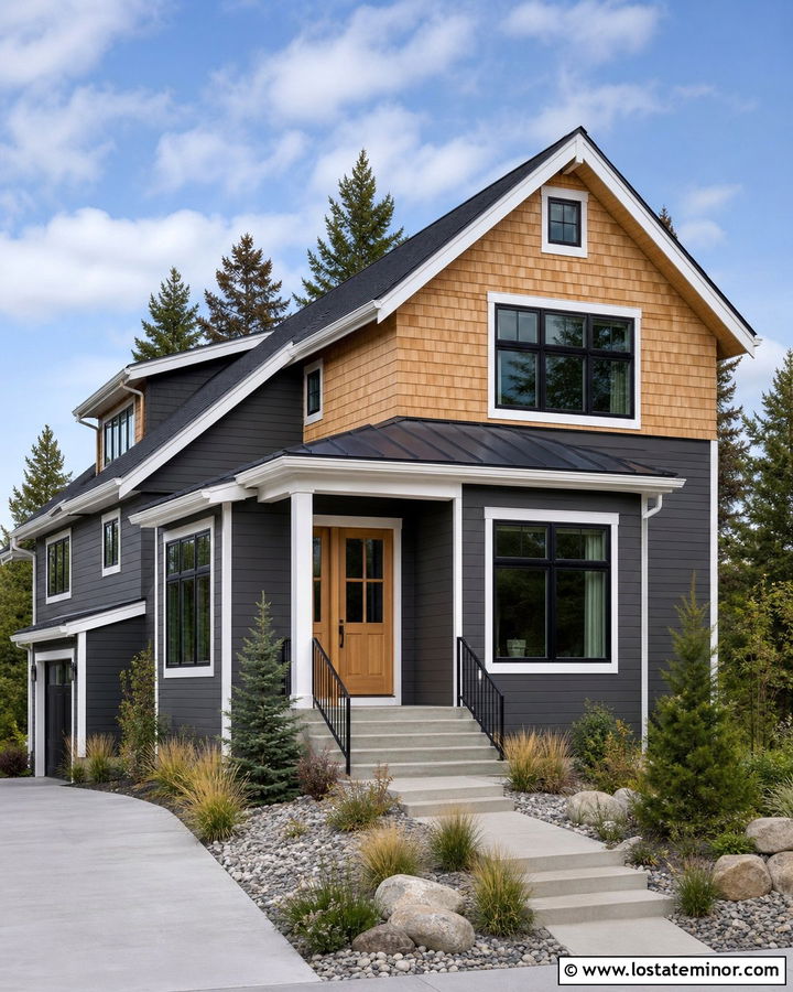 Charcoal Grey House With Light Cedar Shake - 30 Charcoal Grey House Design With Cedar Shake Ideas