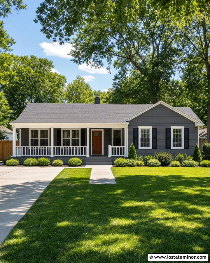 Charcoal Grey House With Light Gray Porch Ceiling - 30 Charcoal Grey House Design With Porch Ceiling Ideas