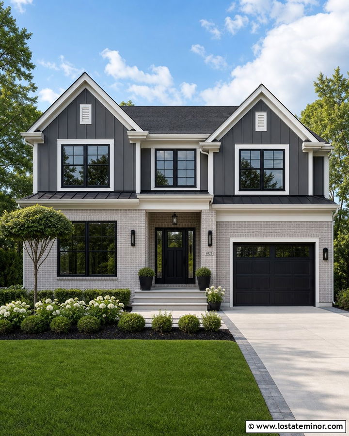 Charcoal Grey House With Light Grey Brick Accents - 30 Charcoal Grey House Design With Brick Accents Ideas