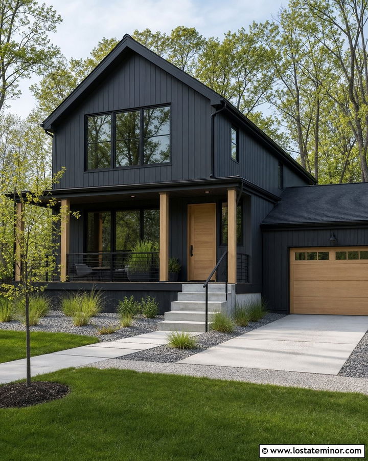 Charcoal Grey House With Light Oak Deck - 30 Charcoal Grey House Design With Deck Ideas
