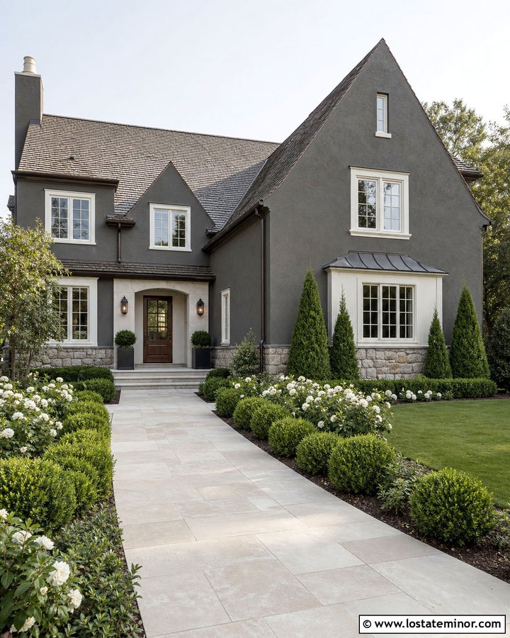 Charcoal Grey House With Limestone Walkway - 30 Charcoal Grey House Design With Walkway Ideas