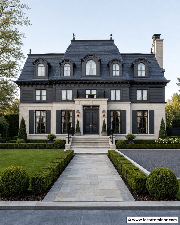 Charcoal Grey House With Mansard Dormers - 30 Charcoal Grey House Design With Dormers Ideas