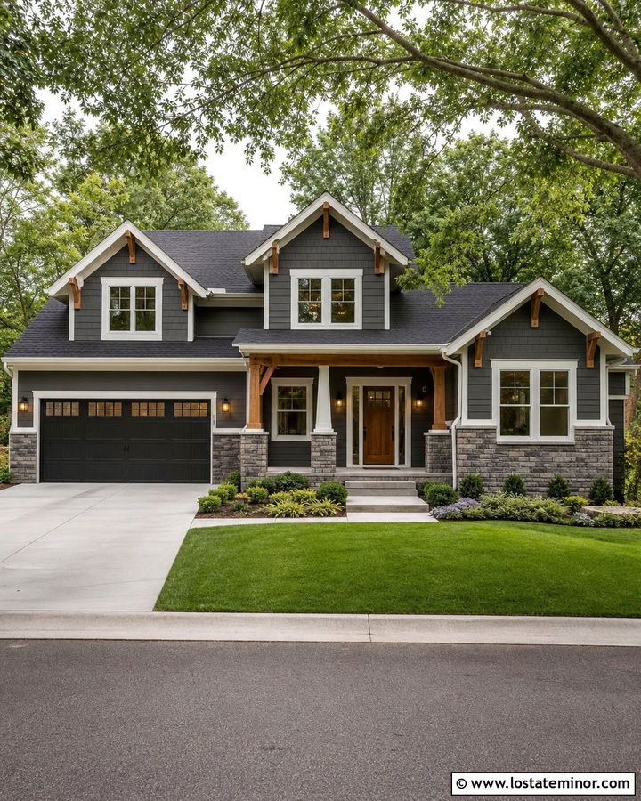 Charcoal Grey House With Manufactured Stone Wainscoting - 30 Charcoal Grey House Design With Wainscoting Ideas