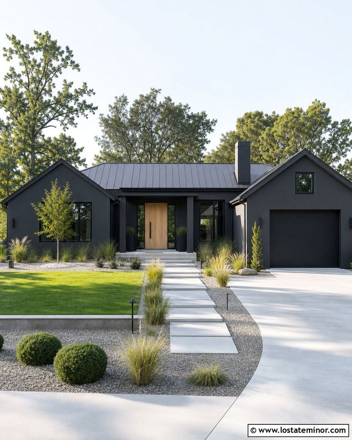 Charcoal Grey House With Matching Charcoal Porch Ceiling - 30 Charcoal Grey House Design With Porch Ceiling Ideas