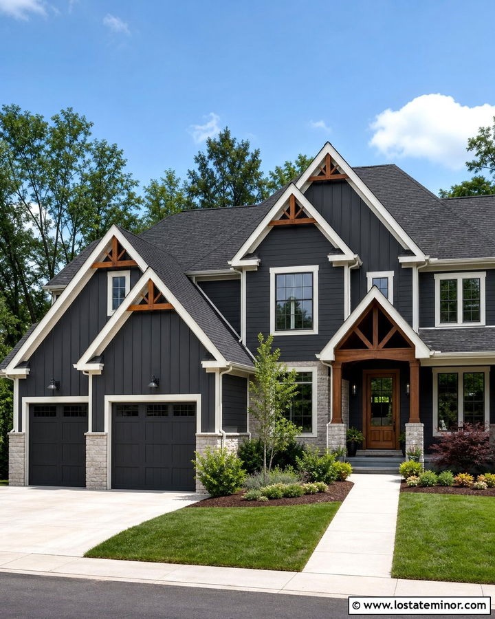 Charcoal Grey House With Matching Garage Gables - 30 Charcoal Grey House Design With Gables Ideas