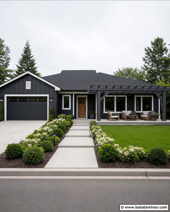 Charcoal Grey House With Matching Grey Pergola - 30 Charcoal Grey House Design With Pergola Ideas