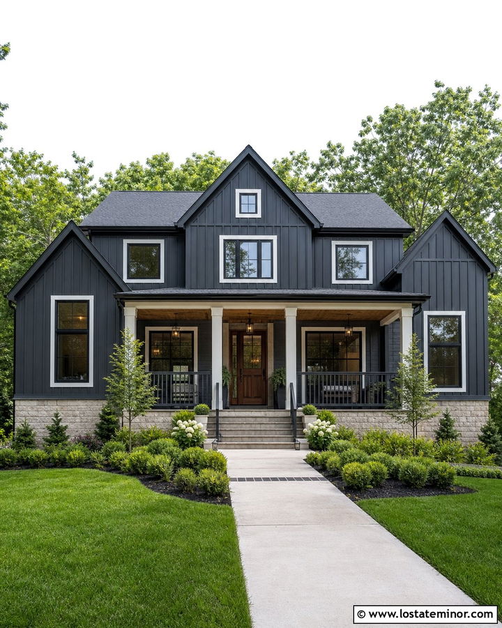 Charcoal Grey House With Matching Grey Railings - 30 Charcoal Grey House Design With Railings Ideas