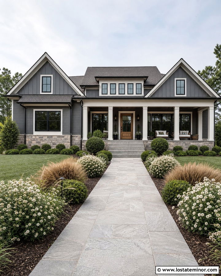 Charcoal Grey House With Matching Porch Walkway - 30 Charcoal Grey House Design With Walkway Ideas