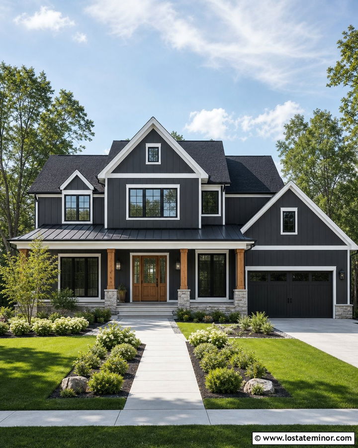 Charcoal Grey House With Metal And Shingle Roof - 30 Charcoal Grey House Design With Shingles Ideas